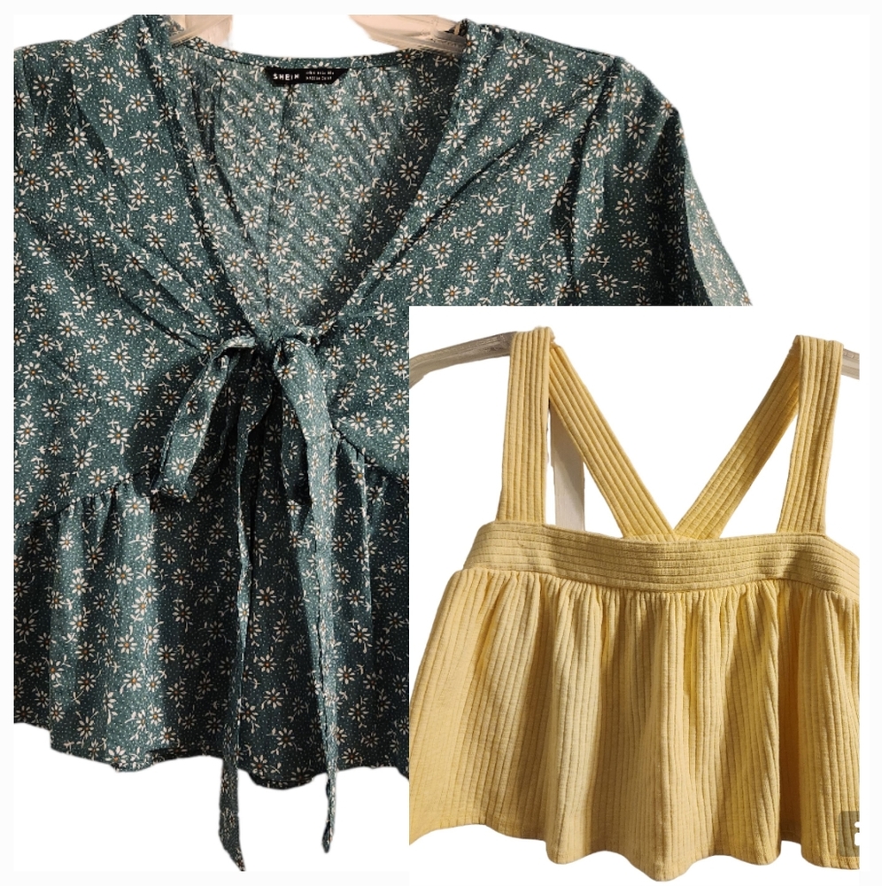 Bundle of 2 Juniors Tops Small fit Med - Green Ruffle & Yellow Urban Outfitters